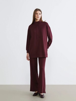 LC Waikiki Lcw Modest Bordo Önü Dikişli Kadın Eşofman Altı