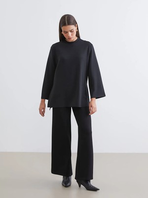 LC Waikiki Lcw Modest Siyah Beli Lastikli Geniş Paça Kadın Eşofman Altı