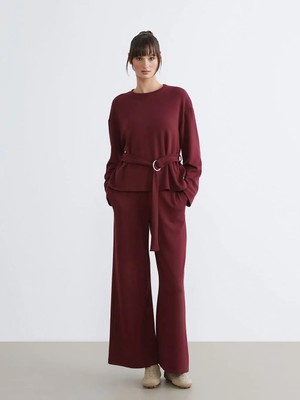 LC Waikiki Soulife Bordo Beli Lastikli Geniş Paça Kadın Eşofman Altı