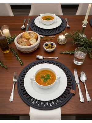 Mtg Jüt Tasarım El Emeği Doğal Jüt Kordon Halattan 6 Adet Desenli Model Supla Yemek Masası Tabak Altlığı Amerikan Servis