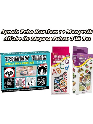 Diytoy Tummy Time Aynalı Zeka Kartları ve Manyetik Alfabe ile Meyve&sebze 3'lü Set