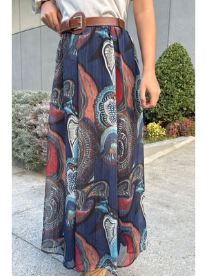 Dima Kemerli Astarlı Uzun Şifon Etek