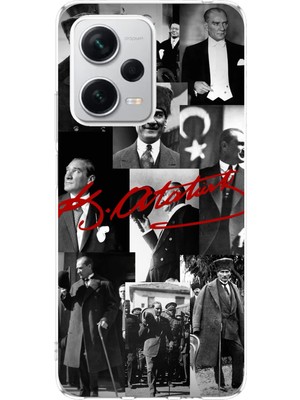 TechTree Redmi Note 12 Pro Plus Uyumlu Kırmızı Mustafa Kemal Atatürk Imza Tasarımlı Baskılı Silikon Kılıf