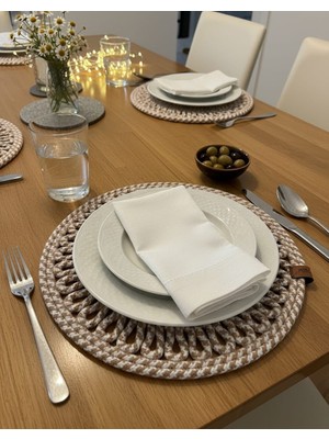 Mtg Jüt Tasarım El Emeği Doğal Jüt Kordon Halattan 6 Adet Desenli Model Supla Yemek Masası Tabak Altlığı Amerikan Servis