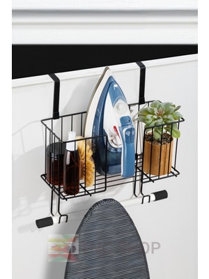 Pratik Kapı Arkası Ütü ve Ütü Masası Askısı, Düzenleyici Raf Siyah