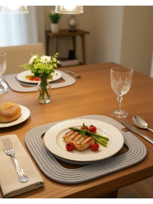 Mtg Jüt Tasarım El Emeği Doğal Jüt Kordon Halattan 6 Adet Kare Model Supla Yemek Masası Tabak Altlığı Amerikan Servis