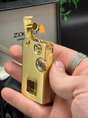 Nikaş Zorro Model Gold Metal Gövde Şeffaf Yakıt Depolu Mekanik Benzinli Çakmak - Lüks Hediyelik Kutu