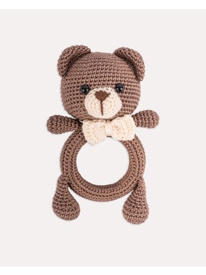 Hoogie Benny Bear Kahverengi Ayıcık Amigurumi Doğal Ahşap ve Organik Pamuk Bebek Çıngırak
