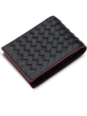 Guard Örgü Desenli Kırmızı Kenarlı Siyah Deri Erkek Cüzdanı