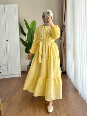 RFK Butik Kadın Belinda Begonya Belden Kuşaklı Elbise - Sarı