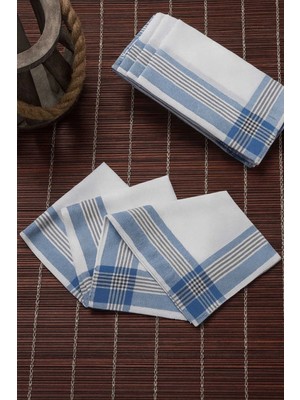 Elif Mira 12'li Cep Yaka Mendili Mavi Pamuklu Şah Desen Renkli 30x30 cm Şıklık ve Konfor