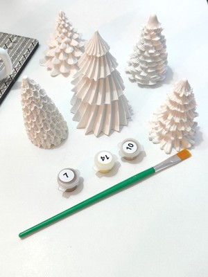 Denic Taş Boyama Seti- 5'li Yılbaşı Ağacı Biblo - Obje - Boya-Firça