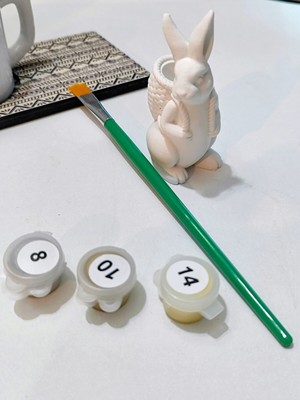 Denic Taş Boyama Seti Tavşan- Boya-Firça- Kalemlik- Çok Amaçlı Dekoratif Obje