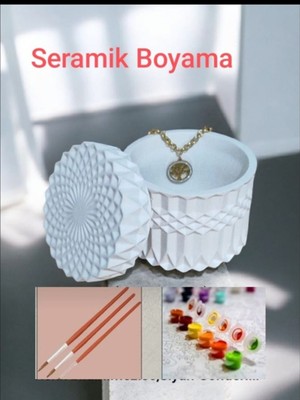 Denic Taş Boyama Seti - 1 Fırça - 3 Boya- Seramik Dekoratif Çok Amaçlı Biblo - Obje