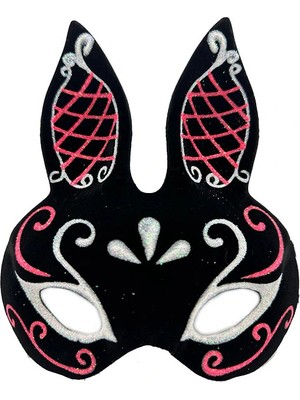 Ronanna Buğz Siyah Süet Tavşan Maskesi Simli