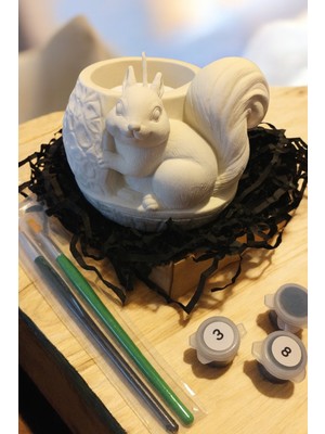 Denic Taş Boyama Seti- Sincap- Firça - Boya - Biblo-Kalemlik- Saksı