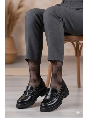 Fort 35831 Siyah Açma Toka Detaylı Rahat Loafer Kadın Ayakkabı