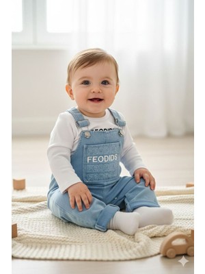 Miniğimin Cicileri Cep Işleme Detaylı Feodids Erkek Bebek 2 Li Salopetli takım - Açık Mavi
