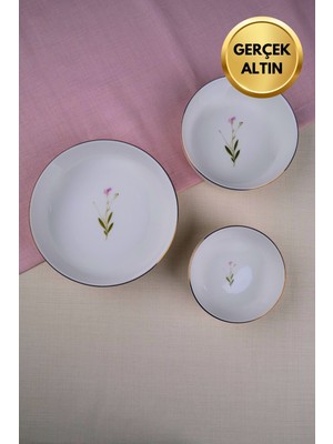 Tabak Evi Porselen Natura Çuha Altın Yaldızlı Kase Seti 3 Parça