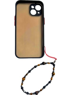 Ayre Style Kaplan Gözü Doğal Taş Telefon Charm – Hematit Detaylı Kırmızı Ipli Cep Telefonu Bilek Askısı