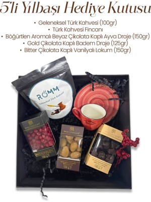 Myra Çikolata Evim 5 Li Fincanlı Kahve Lokum Çikolatalı Draje Yılbaşı Hediye Kutusu