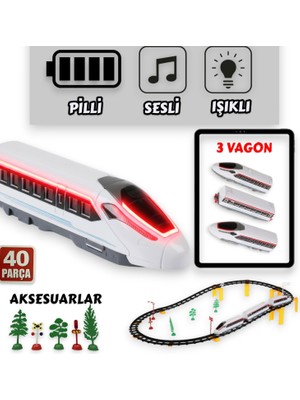 Yıldırım Oyuncak Pilli Otomatik Giden Müzikli Işıklı Aksesuarlı Oyuncak Tren - 40 Parça 308 cm Tren Seti