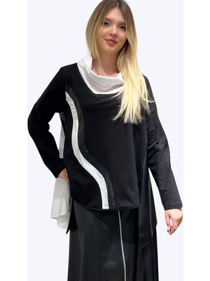 HG Studio Siyah Beyaz Tasım Kadın Bluz