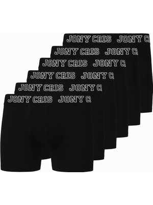 Jony Cris  Erkek Pamuklu Düz Renk Siyah Boxer 6’lı Paket İç Çamaşırı