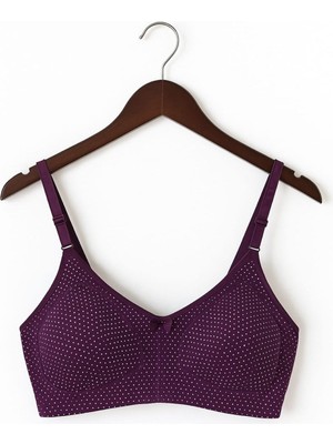 En Moda İç Giyim Mor Puantiyeli Pamuklu Dikişsiz Toparlayıcı Sütyen | Rahat ve Destekleyici Tasarım