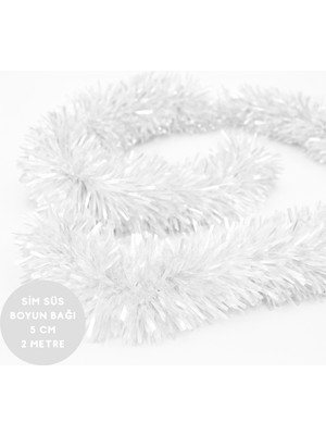 Beyaz Renkli Sim Süs Boyun Bağı – Yılbaşı ve Parti Simi (Tekli) 2 Metre