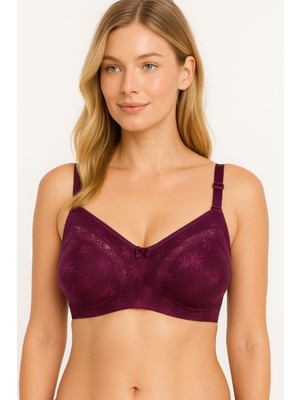 En Moda İç Giyim Toparlayıcı Sütyen Süngersiz Balensiz Dikişsiz Dantelli Rahat Konforlu Günlük Sütyen Mor Renk