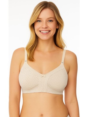 En Moda İç Giyim Krem Puantiyeli Pamuklu Dikişsiz Toparlayıcı Sütyen | Rahat ve Destekleyici Tasarım
