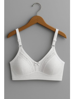 En Moda İç Giyim Beyaz Büyük Beden Toparlayıcı Sütyen - Pamuklu, Dantelli, Telsiz, Süngersiz, Geniş Bant, Minimizer