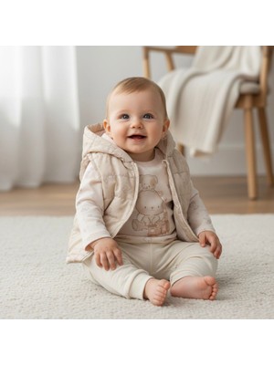 Butik Unisex Model Bebek Yelekli 3'lü Takım Pamuklu Kumaş