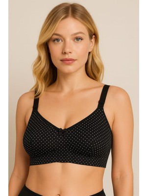En Moda İç Giyim Siyah Puantiyeli Pamuklu Dikişsiz Toparlayıcı Sütyen | Rahat ve Destekleyici Tasarım