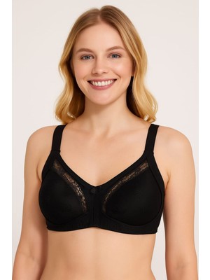 En Moda İç Giyim Toparlayıcı Sütyen Süngersiz Balensiz Dikişsiz Dantelli Rahat Konforlu Günlük Sütyen Siyah Renk