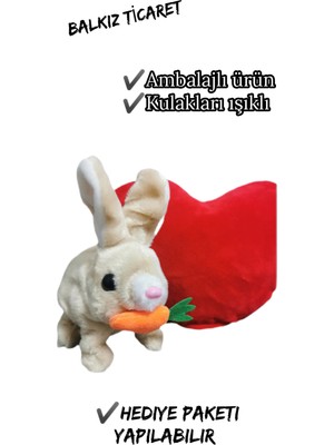 Kids Kulakları Işıklı Zıplayan Tavşan, Pilli  Sevimli Oyuncak Peluş Tavşan  18X17 cm