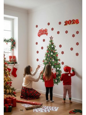 Kt Grup Yeni Yıl Yılbaşı Ağacı Hoşgeldin 2026 Yeni Sezon Şeffaf Çift Taraflı Cam Kapı Duvar Sticker