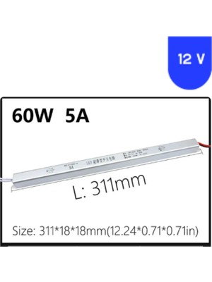 Powerr Led Aydınlatma 12 Volt 5 Amper Kalem Ultra Ince Metal Kasa Trafo