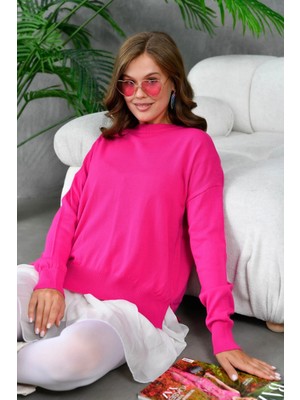 Lujiz Kadın Kazak Basic Bisiklet Yaka Kazak Kadın Kazak Fuşya - 10245