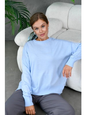 Lujiz Kadın Kazak Basic Bisiklet Yaka Kazak Kadın Kazak Mavi - 10245