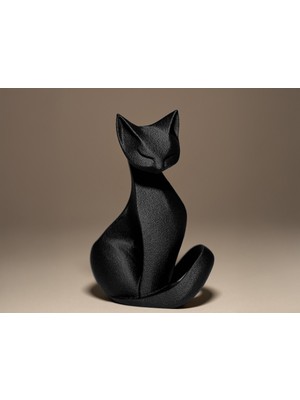 Polizer Siyah Minimalist Kedi Heykeli – Modern 3D Dekoratif Ev ve Ofis Süsü