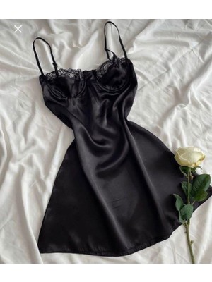 Hama Love Kadın Siyah Saten Gecelik