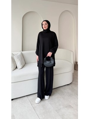 RFK Butik Kadın Kolu Apaletli Pantolonlu Ikili Takım - Siyah