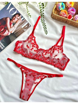 Hama Love Kadın Kırmızı Kalpli Tül Iç Çamaşır Takımı