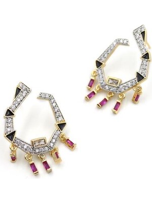 Royaleks Sallantılı Taşlı Küpe - Kırmızı