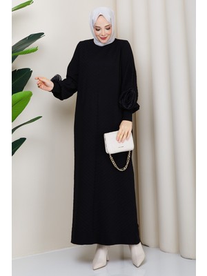 Pamuk Butik Kadın Kolu Gül Detaylı Merserize Triko Elbise -PMK498