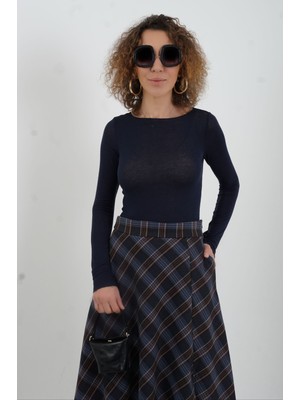Zelish My Sister Lacivert Kayık Yaka Modal Kaşmir Bluz