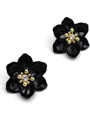 Royaleks Lotus Çiçek Küpe - Siyah