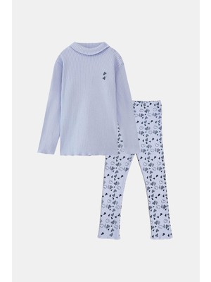 Lovetti Açık Lila Kalp Baskılı Kız Çocuk Kaşkorse Alt Üst Takım